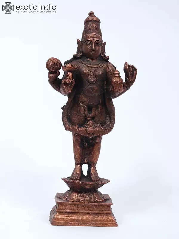 6" Small Standing Lord Dhanvantari | Copper Statue