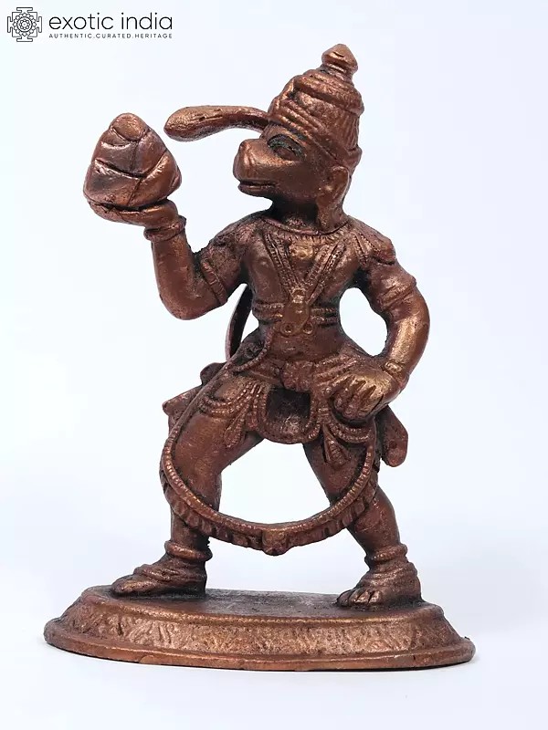 5" Small Lord Hanuman Copper Statue Holding Mountain of Sanjeevani Herbs