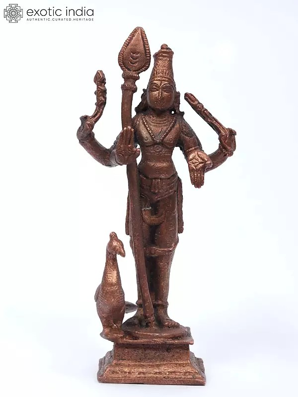 5" Small Standing Lord Murugan (Karttikeya) | Copper Statue