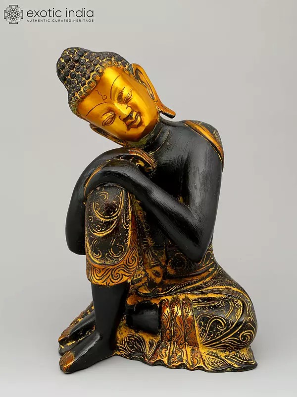 11" Thinking Buddha Brass Statue