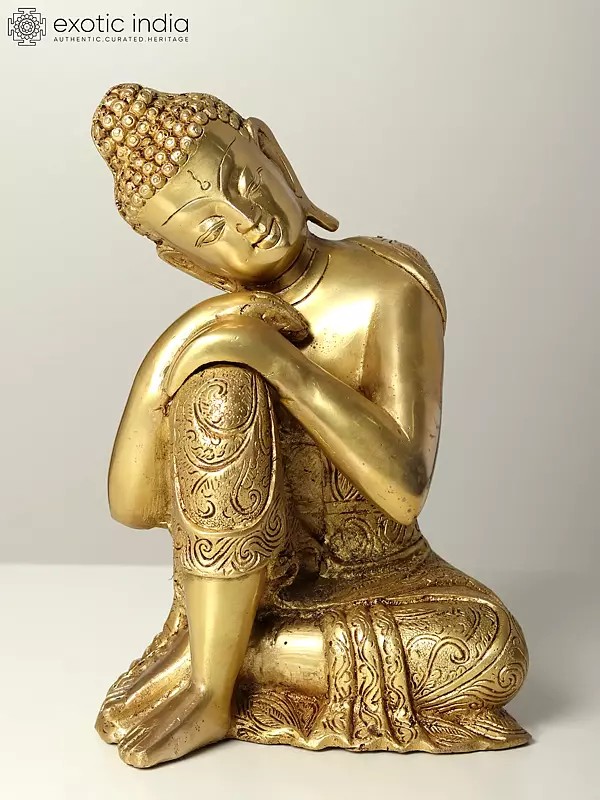 11" Thinking Buddha Brass Statue