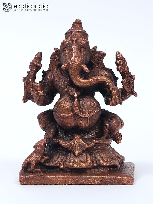 2" Small Four-Armed Lord Ganapati Copper Statue