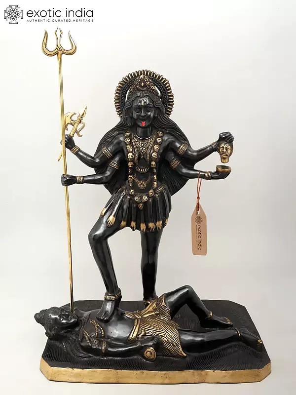 31" Large Goddess Kali Idol Standing on Lord Shiva | Brass Statue