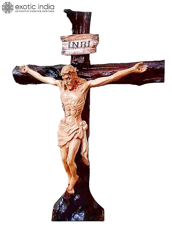 21" Wooden Cross With Crucified Jesus Christ