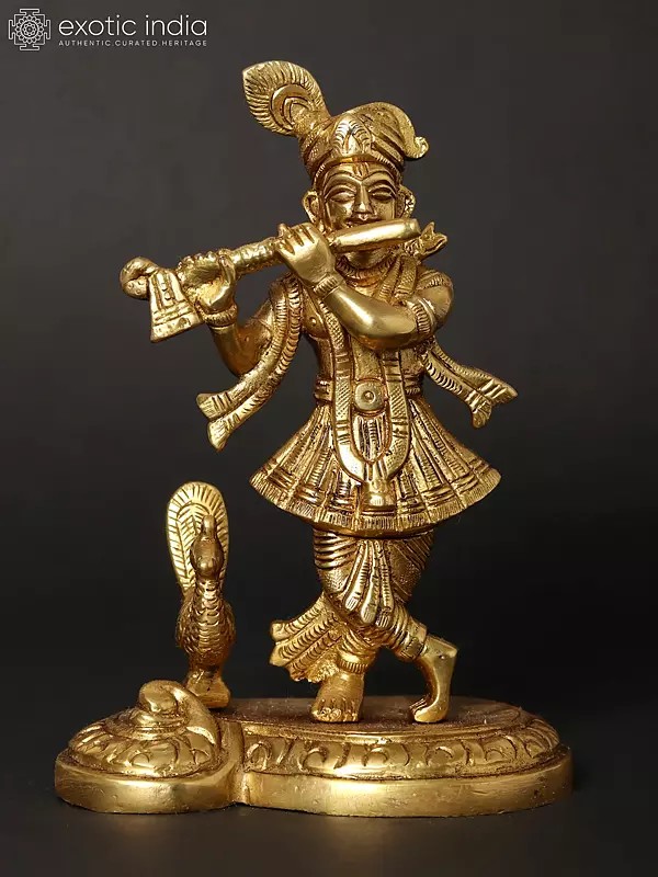 6" Small Fluting Lord Krishna Idol with Peacock