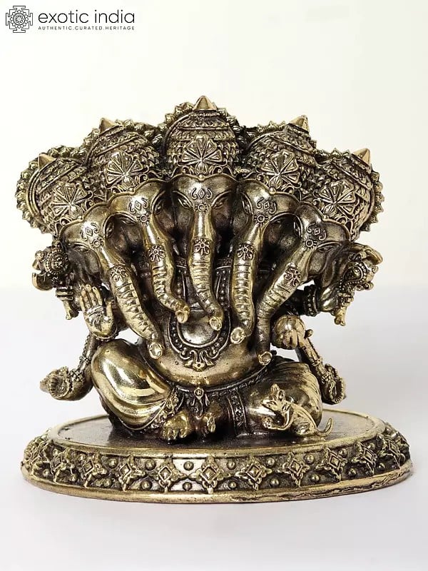 4" Small Superfine Panchamukhi Ganesha Brass Statue (Multiple Sizes)