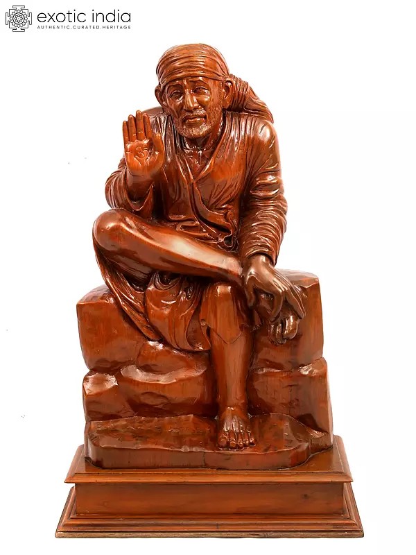 27" Blessing Sai Baba Statue in Teakwood