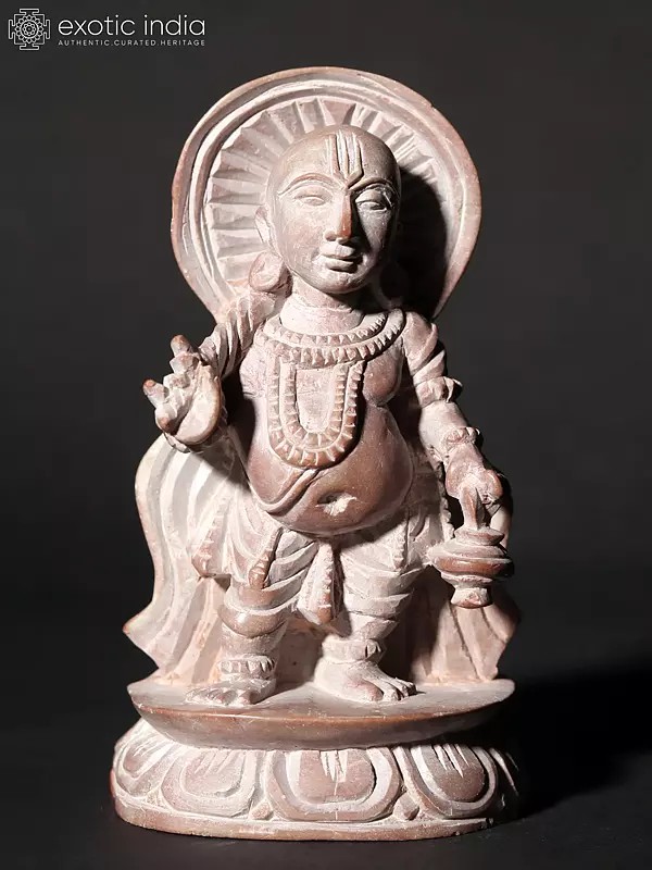 3" Miniature Vamana Avatara of Lord Vishnu | Pink Stone Statue