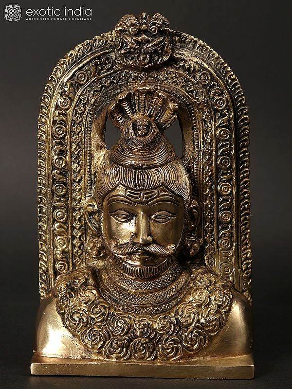 8" Lord Shiva Head Idol with Kirtimukha | Brass Statue