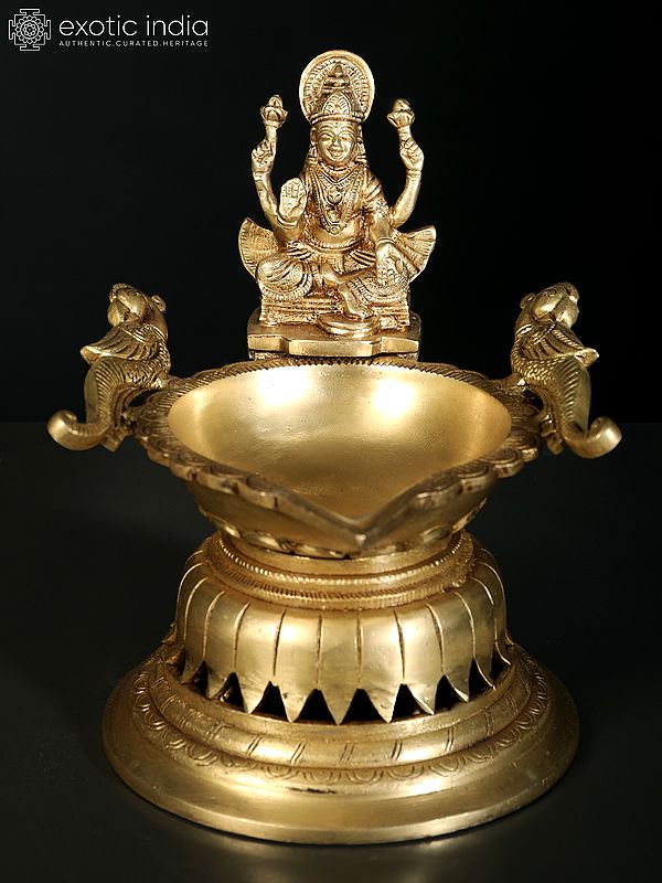 8" Goddess Lakshmi Designer Lamp in Brass