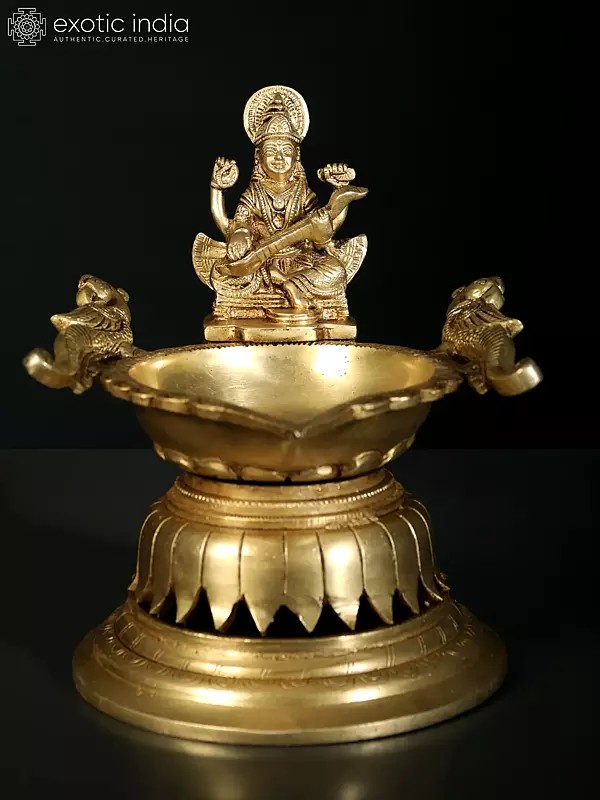 8" Devi Saraswati Designer Lamp in Brass