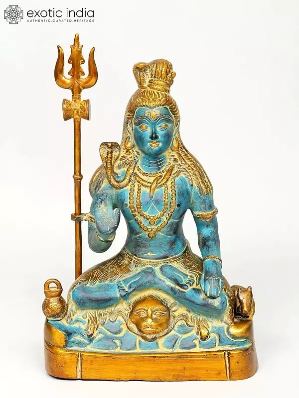 17" Sitting Lord Shiva Idol in Blessing Gesture | Brass Statue