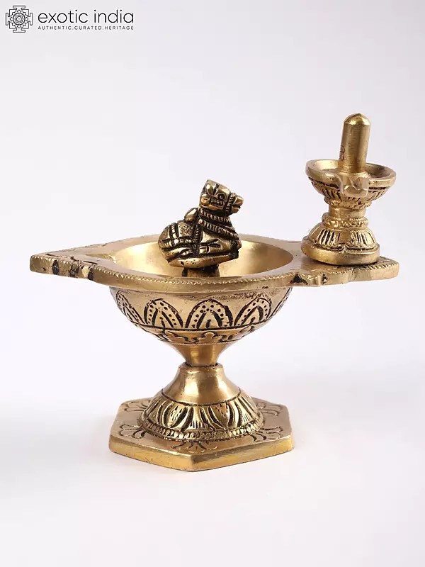 4" Small Brass Nandi Shivalinga Diya (Lamp)
