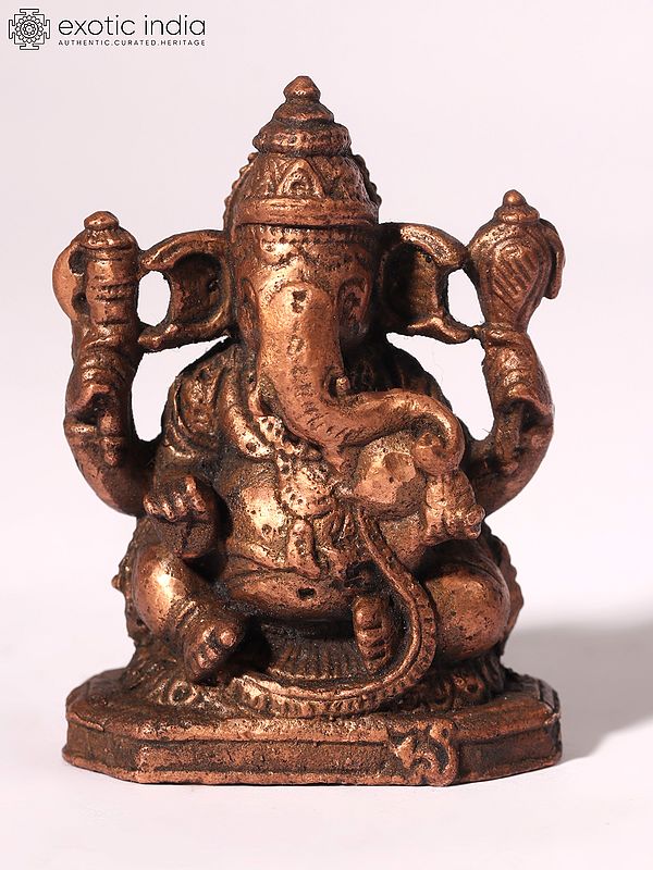 2" Small Four-Armed Lord Ganesha Copper Statue