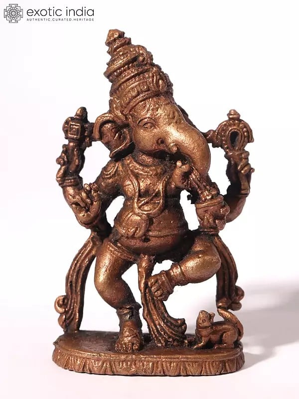 3" Small Dancing Lord Ganesha | Copper Statue