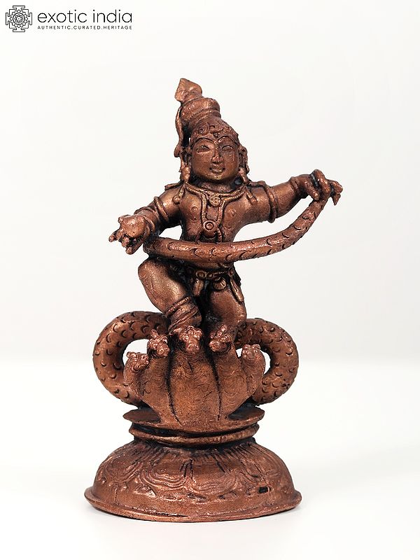 6" Small Kaliya Mardan Krishna | Copper Statue