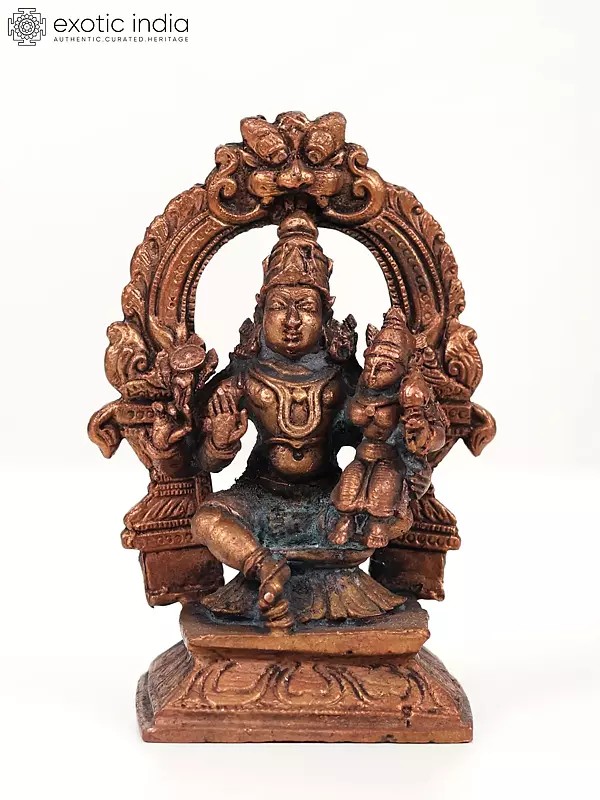 4" Small Lord Vishnu with Devi Lakshmi Seated on Kirtimukha Throne | Copper Statue