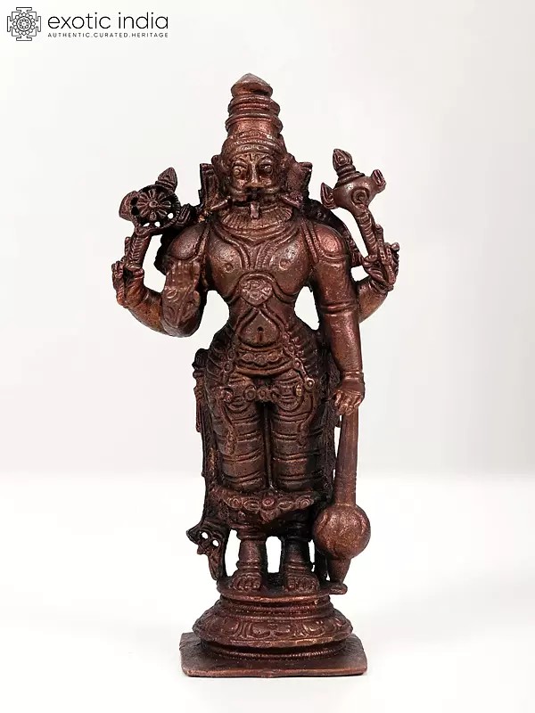 6" Small Standing Lord Narasimha Idol in Blessing Gesture | Copper Statue