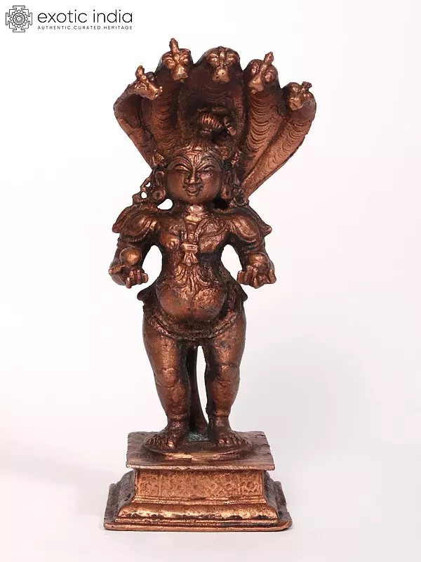 5" Standing Lord Krishna Idol with Protecting Sheshnag | Copper Statue