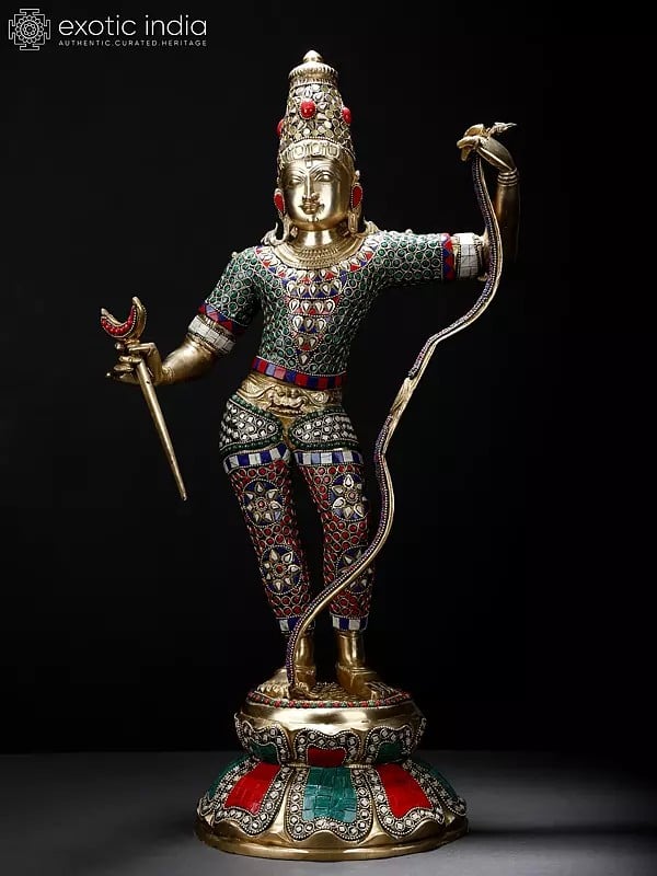 23" Superfine Standing Lord Shri Rama Idol | Brass Statue with Stone Work