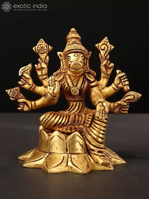 4" Small Eight-Armed Goddess Varahi Brass Statue