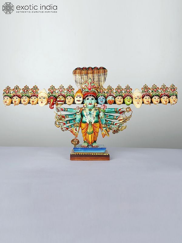 23"  Vishvarupa of Lord Vishnu | Hand-Painted Folk Toy from Varanasi in Wood