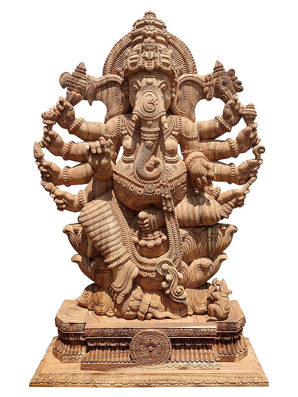 96" Wood Large Idol Of Vighnaharta Vishwaroopa Ganapati
