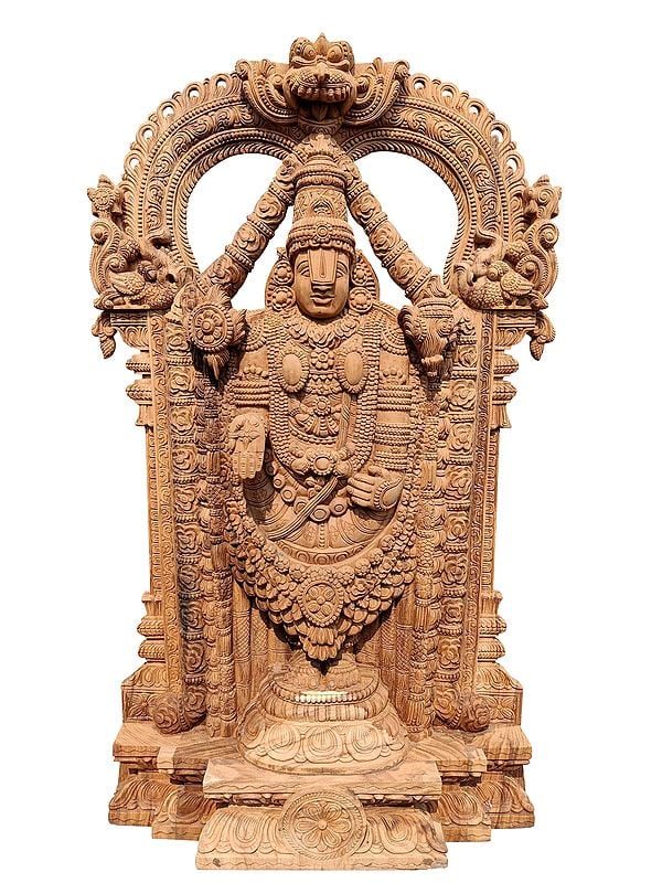 60" Wood Large Statue Of Standing Lord Tirupati Balaji