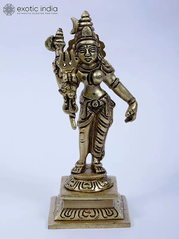 5" Fine Small Ardhanarishvara Brass Statue | Shiva-Shakti Idol