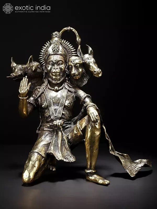 10" Panchamukhi Lord Hanuman Seated in Blessing Gesture | Original Sculpture