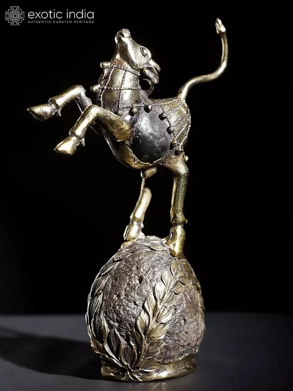 9" Nandi Dancing on The Globe | Brass and Stone Sculpture
