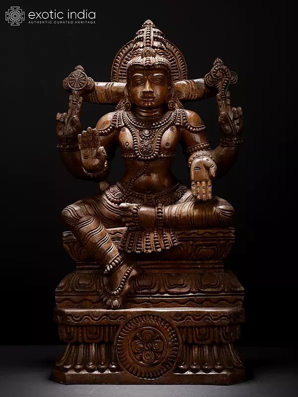 24" Blessing Lord Vishnu | Wood Carved Statue