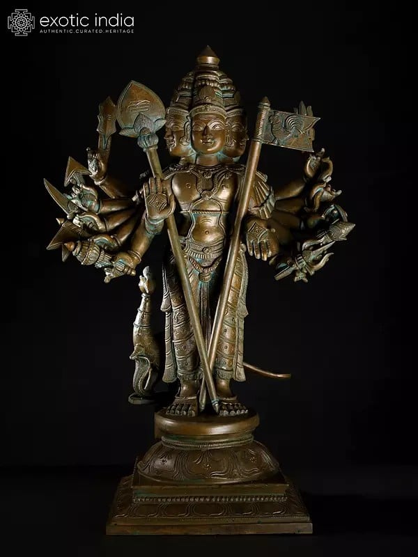 22" Standing Shanmukha Murugan with Multiple Hands | Bronze Statue