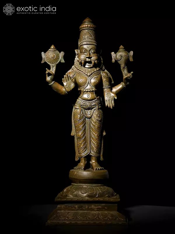 18" Standing Lord Narasimha in Blessing Gesture | Bronze Statue
