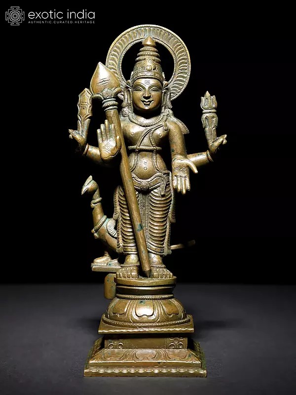 8" Standing Lord Karttikeya (Murugan) in Blessing Gesture | Bronze Statue