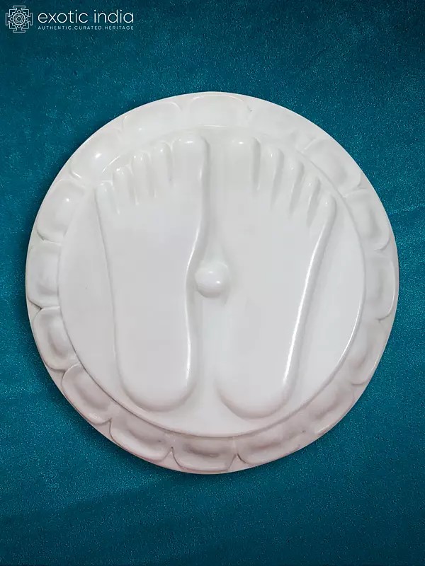 12” Religious Charan Paduka In Stone | White Makrana Marble