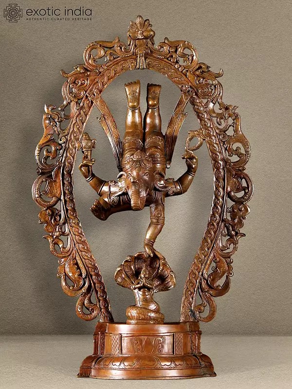 25" Ganesha Statue With Hand On Kaliya | Bronze Sculpture