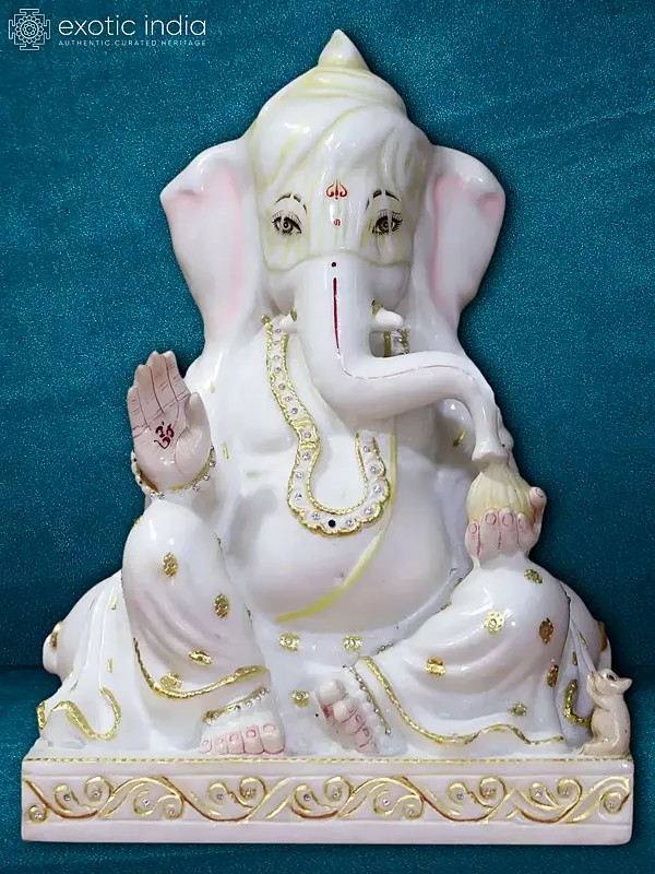 15" Relaxing Ganesha In Abhay Mudra | Hand Carved Idol