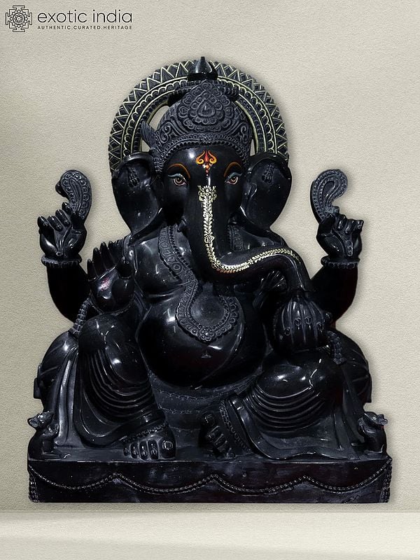 36" Large Lord Ganesha In Abhay Mudra With Right Hand | Marble Statue