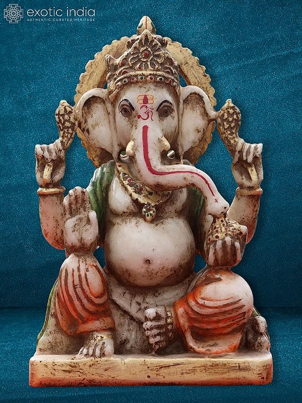 8" Blessing Ganesha With Four Arms | Antique God Idol