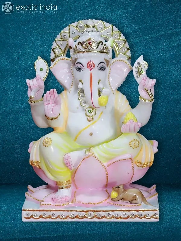 10" Lord Ganapati With Beautiful Garland | God Sculpture