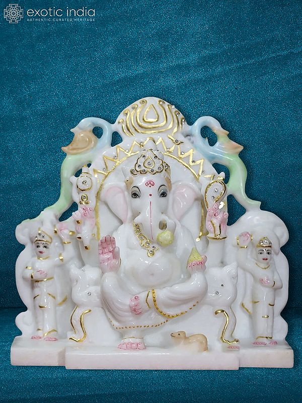 9" Siddhi Vinayak Ganpati Statue In Marble | White Makrana Marble Statue