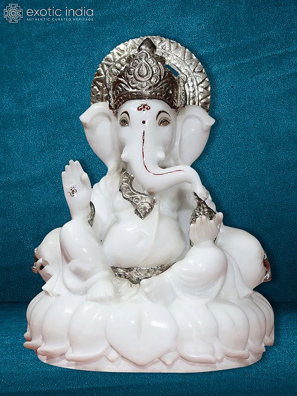 12" Lord Ganapati Son Of Lord Shiva | Super White Makrana Marble Idol