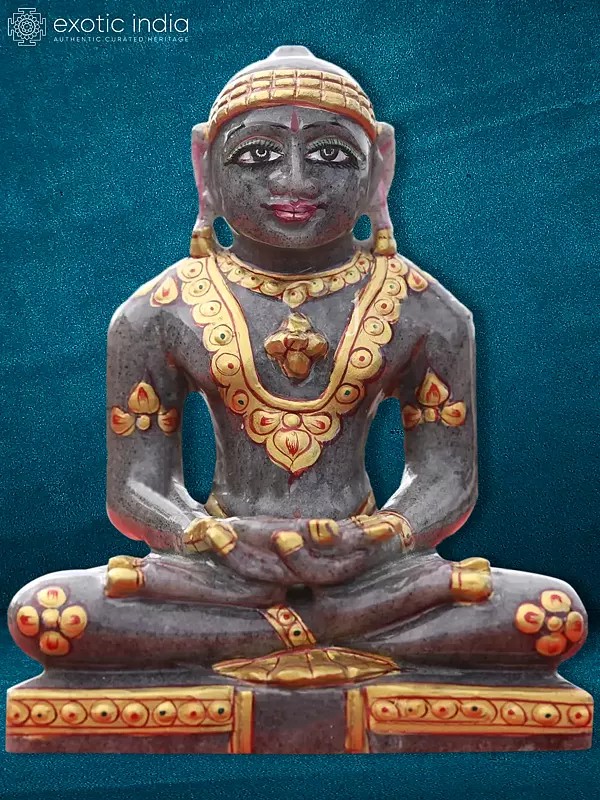 5" Meditating Jain Idol | Decorated With Gold Foil | Hand Carved