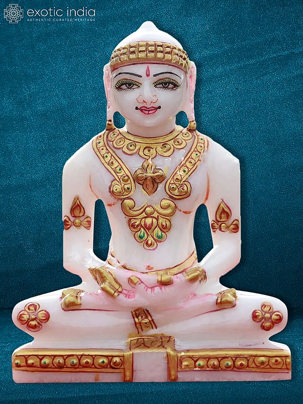 5" Gold Foil And Color Decorative Mahavir Jain Statue