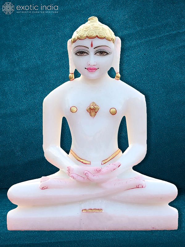 9" Lord Mahavir Statue In Meditation Pose | Marble Statue