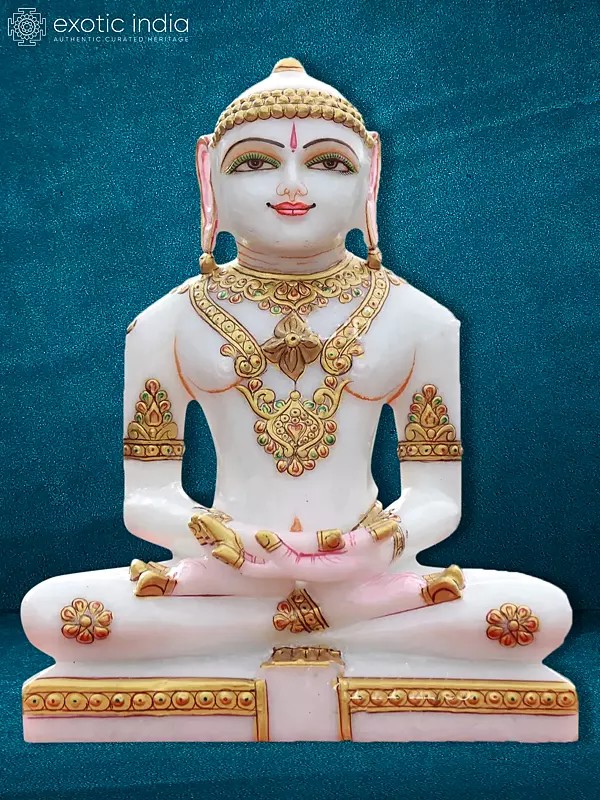 11" Hand-Carved Marble Statue Of Mahavir Jain | God Idol