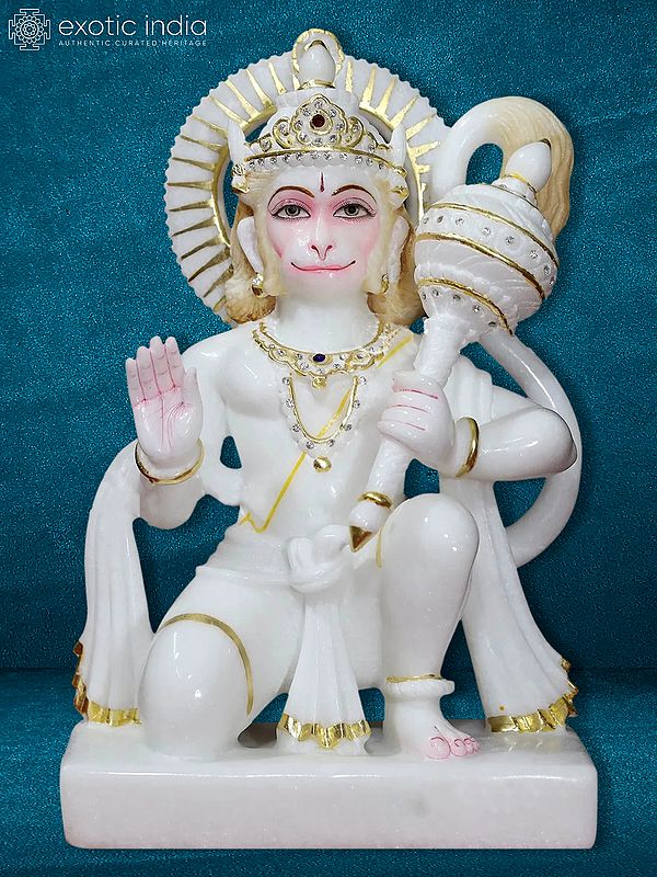 15" Ashirwad Hanuman Statue For Temple | Makrana Marble Statue