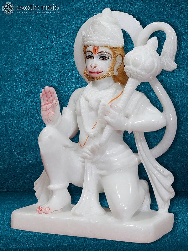 8 Pure White Blessing Pose Hindu God Hanuman White Makrana Marble Sculpture Exotic India Art 1539