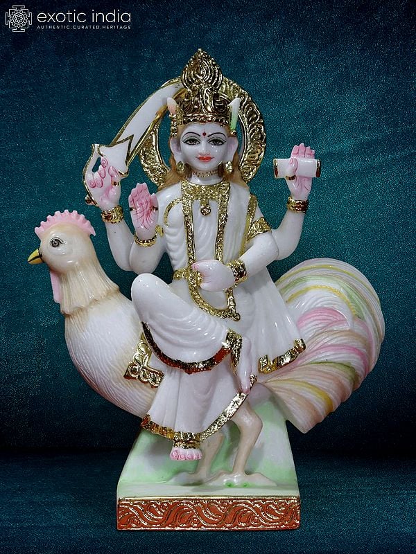 18" Colorful Goddess Bahu Charani Idol | Super White Makrana Marble